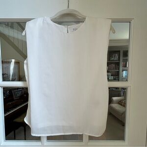 TCEC white sleeveless sheer lined ruched top with shoulder pads, size S small